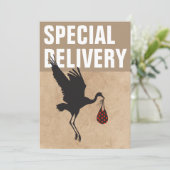 Moderne Grappige Ooievaar Neutrale Babyshower Uitn (Staand voorkant)