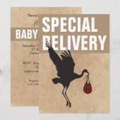 Moderne Grappige Ooievaar Neutrale Babyshower Uitn (Voorkant / Achterkant)