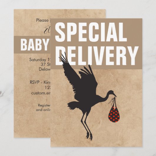 Moderne Grappige Ooievaar Neutrale Babyshower Uitn (Voorkant / Achterkant)