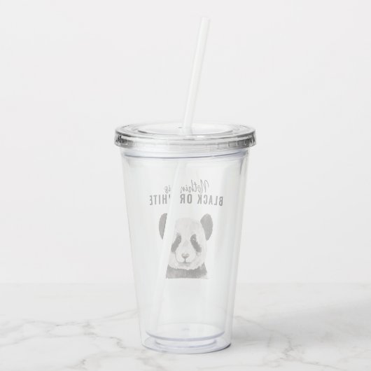 Moderne grappige panda zwart-wit met citaat acryl drinkbeker (Achterkant)