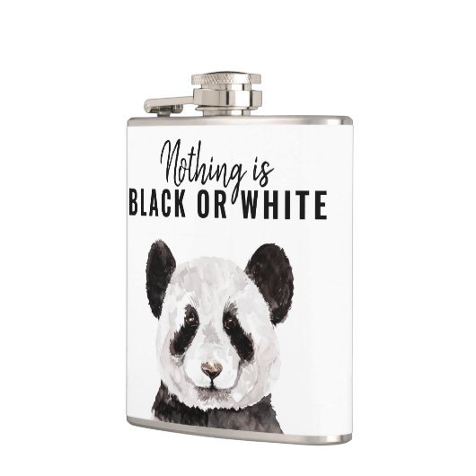 Moderne grappige panda zwart-wit met citaat heupfles (Links)