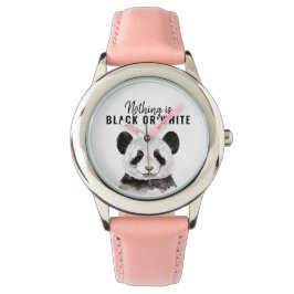 Moderne grappige panda zwart-wit met citaat horloge