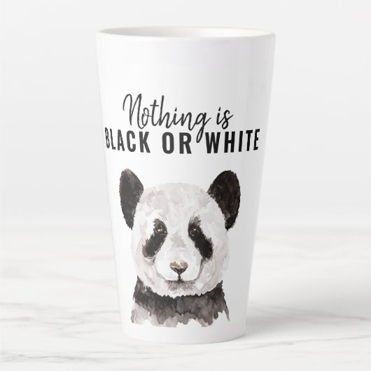 Moderne grappige panda zwart-wit met citaat latte mok (Voorkant)