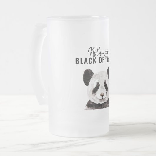 Moderne grappige panda zwart-wit met citaat matglas bierpul (Voorkant links)