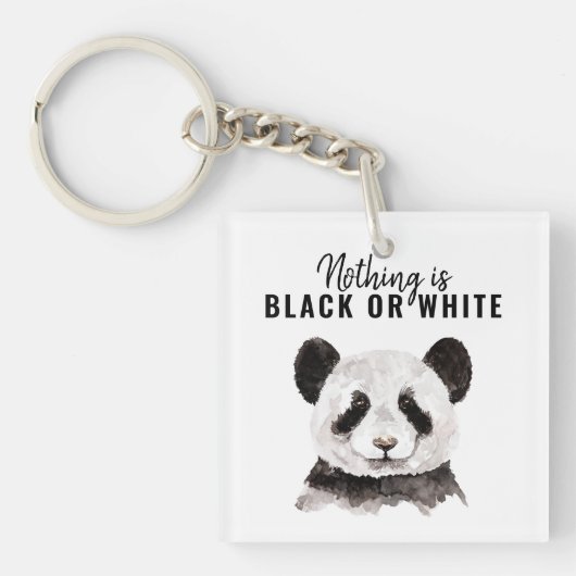 Moderne grappige panda zwart-wit met citaat sleutelhanger (voorkant)