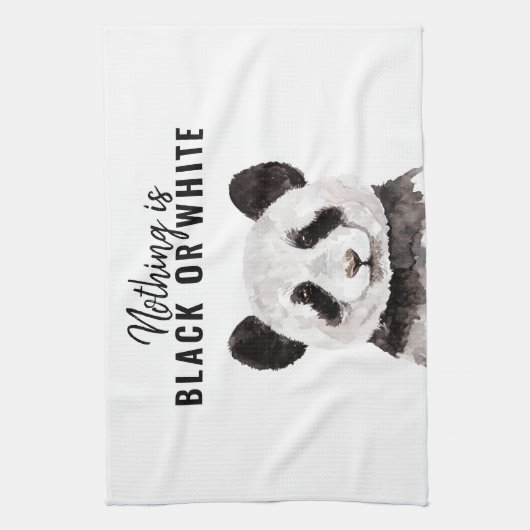 Moderne grappige panda zwart-wit met citaat theedoek (Verticaal)