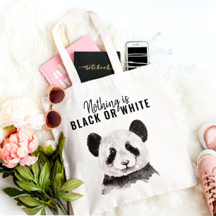 Moderne grappige panda zwart-wit met citaat tote bag