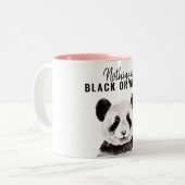 Moderne grappige panda zwart-wit met citaat tweekleurige koffiemok (Voorkant links)