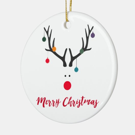 Moderne, grappige rendiertjes op witte kerst keramisch ornament (Links)