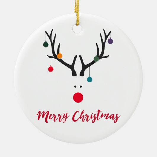 Moderne, grappige rendiertjes op witte kerst keramisch ornament (Achterkant)