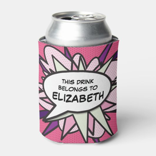 Moderne Grappige Roze Gepersonaliseerde Spraakball Blikjeskoeler (Blikje Voorkant)