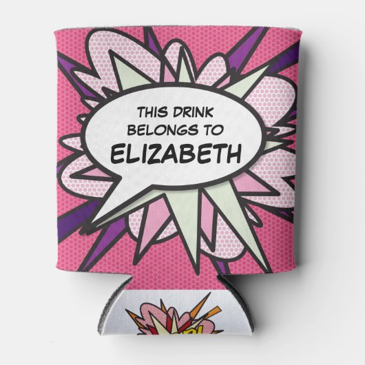 Moderne Grappige Roze Gepersonaliseerde Spraakball Blikjeskoeler (Voorkant)