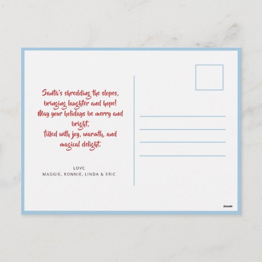 Moderne Grappige Sinterklaas Ski Kerstvakantie Feestdagenkaart (Achterkant)