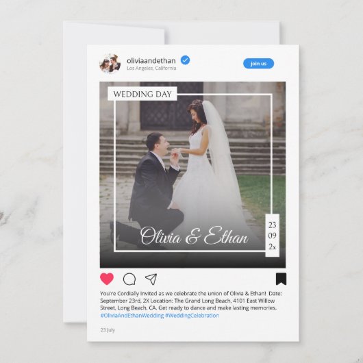 Moderne Grappige Social Media Bruiloft Kaart (Voorkant)