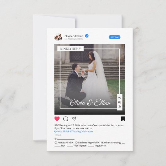 Moderne Grappige Social Media Bruiloft RSVP Kaartje (Voorkant)