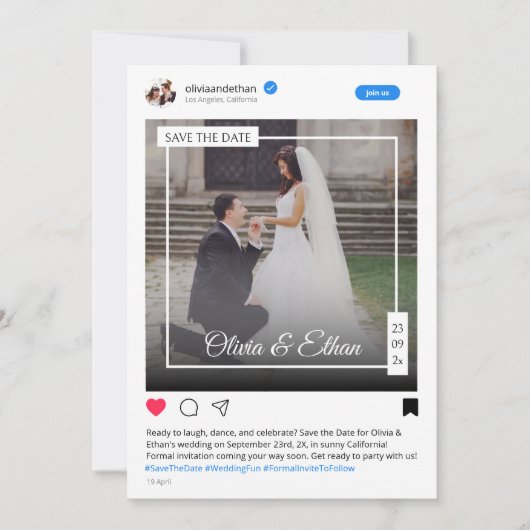 Moderne Grappige Social Media Bruiloft Save The Date (Voorkant)