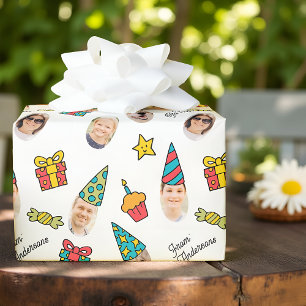 Moderne Grappige Verjaardagsfoto Cadeaupapier