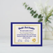 Moderne Grappige Wereld Beste Opa Certificaat Briefkaart (Staand voorkant)