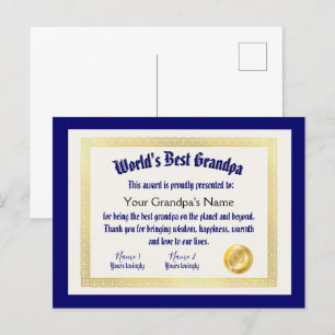 Moderne Grappige Wereld's Beste Opa Certificaat Briefkaart