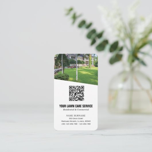 Moderne grasfoto QR-code Visitekaartje (Staand voorkant)