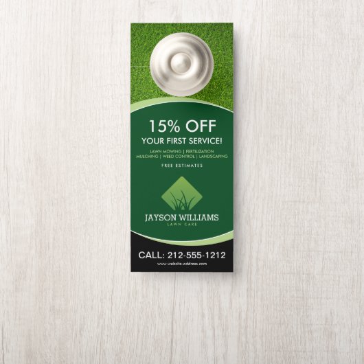 Moderne graszorg/landschapsontwerp Groen Logo Deurhanger (Op knop)