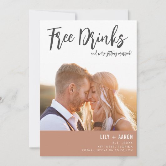 Moderne gratis Drinken Foto bruiloft Save The Date (Voorkant)