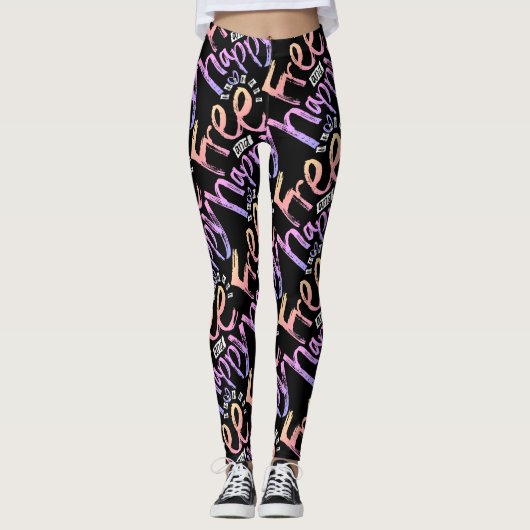 Moderne gratis en vrolijke regenboog Typo Doodle P Leggings (Voorkant)