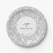 Moderne gray Floral Botanical Wedding Papieren Bordje (Voorkant)