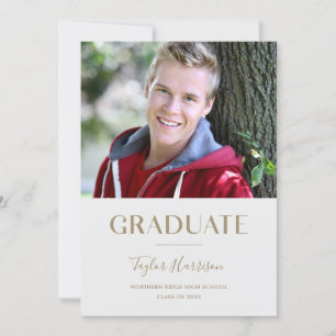 Moderne Gray & Gold One-Photo 2023 Graduation Part Kaart