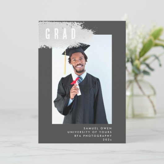 Moderne GRAY SPLASH Afstuderen AFSTUDEERDER foto Aankondiging (Staand voorkant)