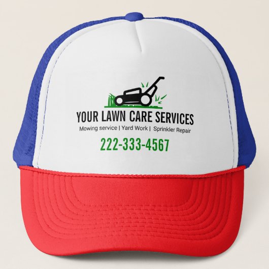 Moderne Green and White Lawn Service Professional Trucker Pet (Voorkant)