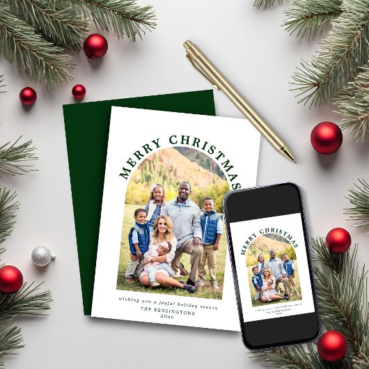 Moderne Green Arch Kerstfeestdag Foto Feestdagenkaart