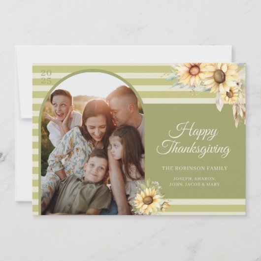 Moderne Green Arch Zonnebloemen Happy Thanksgiving Feestdagenkaart (Voorkant)