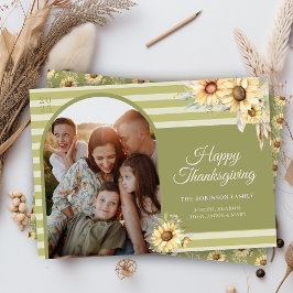 Moderne Green Arch Zonnebloemen Happy Thanksgiving Feestdagenkaart