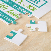 Moderne Green Baby Boy Foto geboorteaankondiging Legpuzzel (Zijkant)