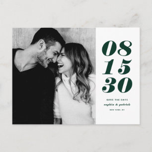 Moderne Green Bold Date Typografie Save the Date Aankondigingskaart