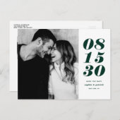Moderne Green Bold Date Typografie Save the Date Aankondigingskaart (Voorkant / Achterkant)