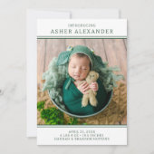 Moderne Green Boy Fotogeboorteaankondiging Kaart (Voorkant)