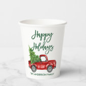 Moderne Green Brush Script Holiday Red Truck Papieren Bekers (Voorkant)