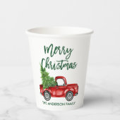 Moderne Green Brush Script Kerstmis Truck Papieren Bekers (Voorkant)
