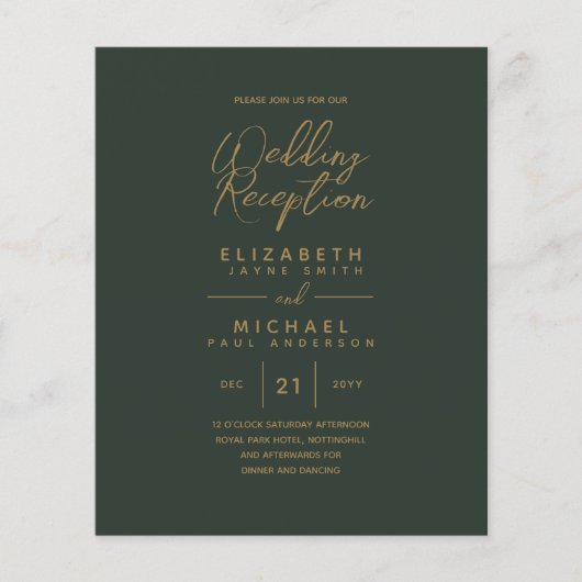 Moderne Green Gold Budget Weduwen Reception (Voorkant)
