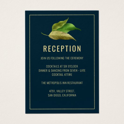 Moderne Green Gold Leaves Wedding Reception Kaart (Voorkant)