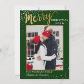 Moderne Green Gold Script Merry-kerstfoto Feestdagenkaart (Voorkant)