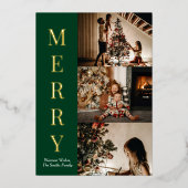 Moderne Green Gold Script Merry-kerstfoto Folie Feestdagenkaart (Voorkant)