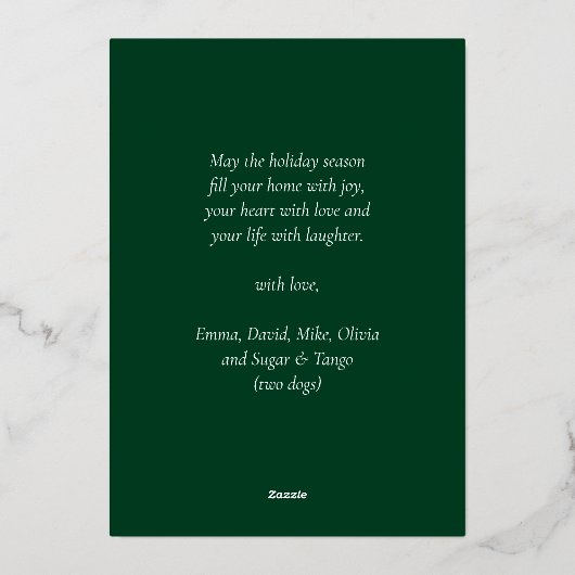 Moderne Green Gold Script Merry-kerstfoto Folie Feestdagenkaart (Achterkant)