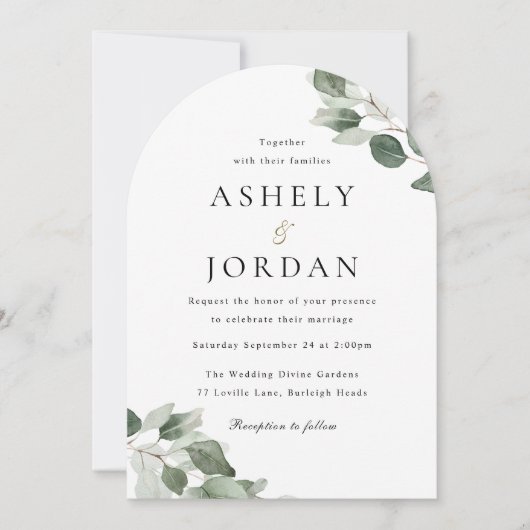 Moderne Green Leaf Arch Wedding Kaart (Voorkant)