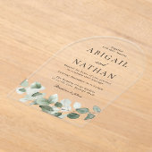 Moderne Green Leaves Arch Wedding Acryl Uitnodigingen (Laagn)