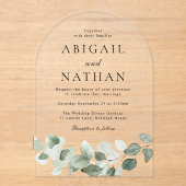 Moderne Green Leaves Arch Wedding Acryl Uitnodigingen (Voorkant)