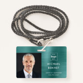 Moderne Green Metallic Company Foto ID Badge (Voorkant met draagriem)
