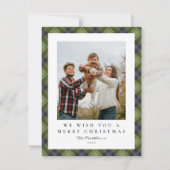 Moderne Green Plaid Familie Foto Kerstmis Feestdagenkaart (Voorkant)